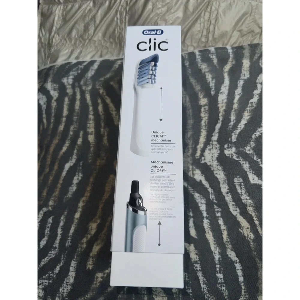 Oral-B Clic Manual Toothbrush Aqua Blue Metal Handle Magnetic Holder NIB